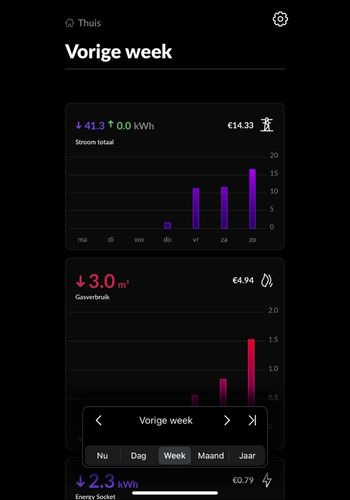 screenshot van de energy app van homewizard